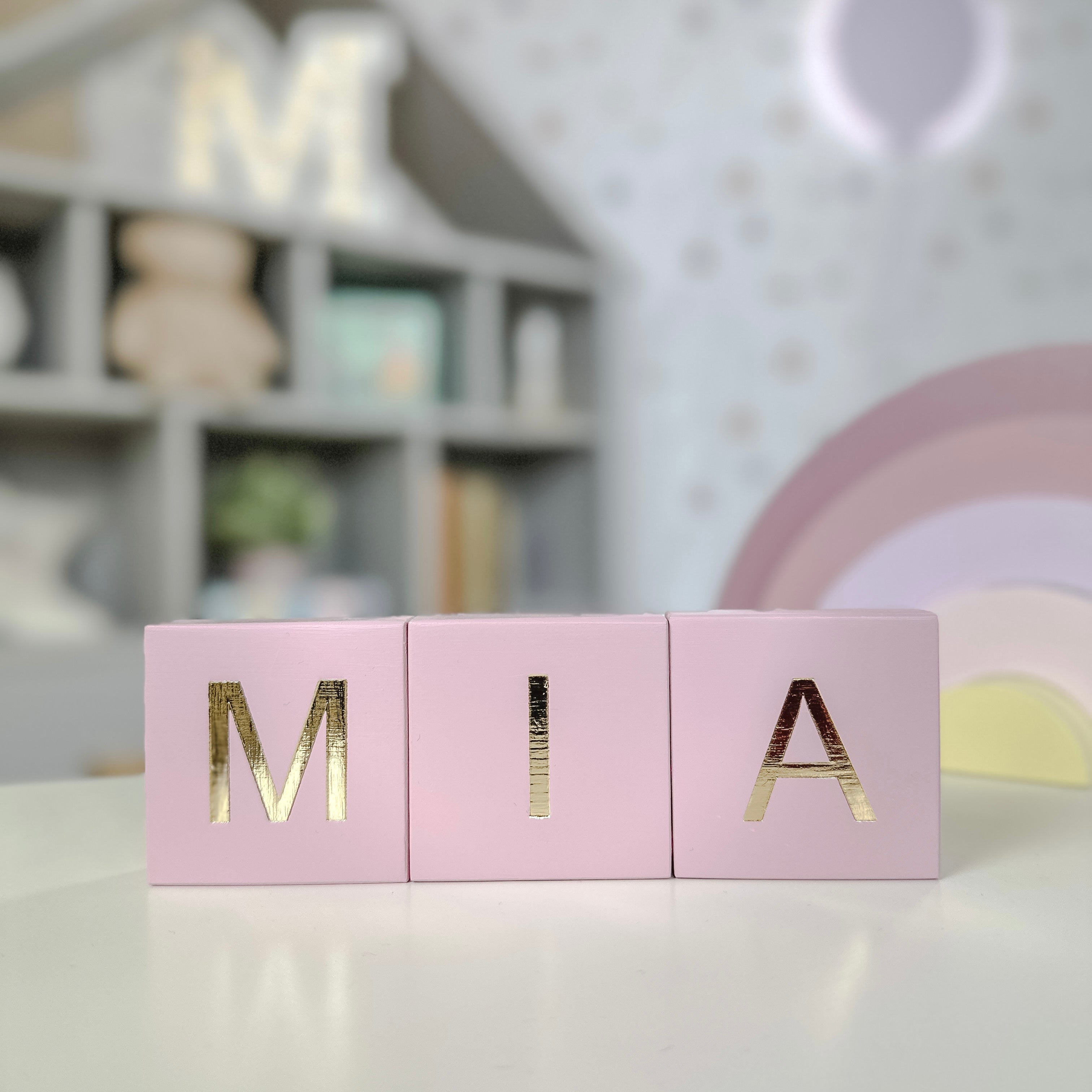 Pink wooden alphabet blocks online